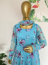 Sky blue floral anarkali - kasumi.in